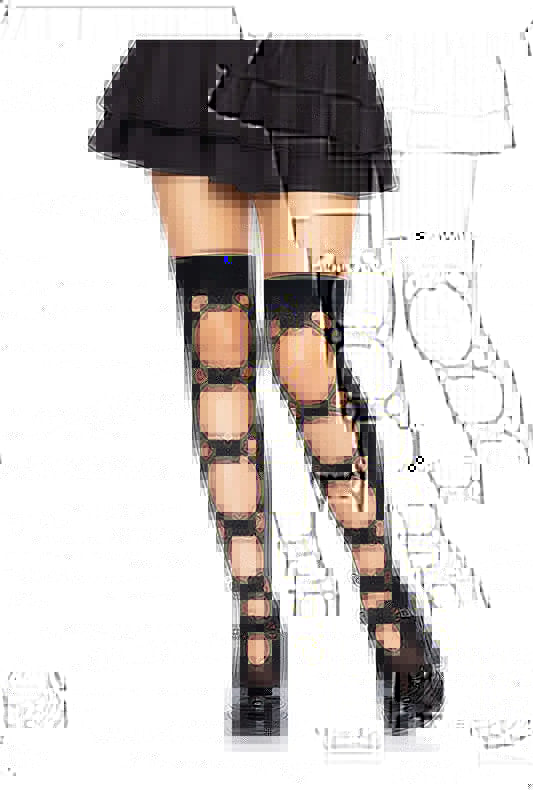 Black Opaque Cut-Out Butterfly Applique Thigh Highs